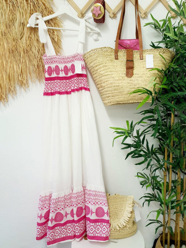 Neues, süßes, elastisches Bohemian-Maxikleid mit Krawattendruck 