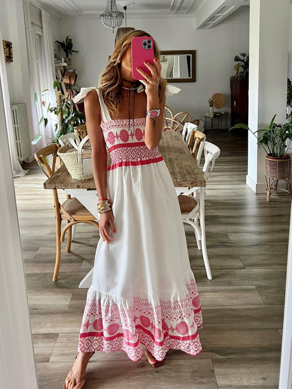 Neues, süßes, elastisches Bohemian-Maxikleid mit Krawattendruck 