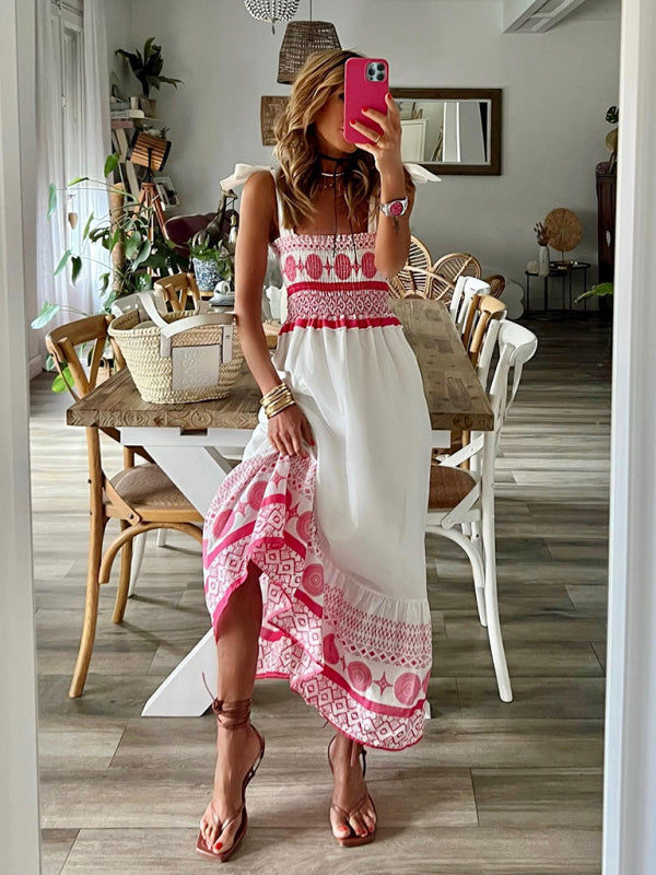 Neues, süßes, elastisches Bohemian-Maxikleid mit Krawattendruck 