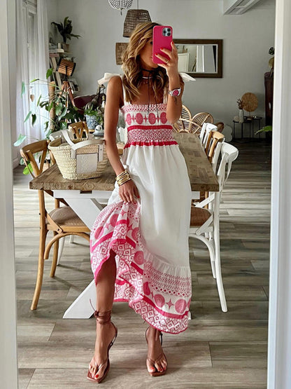 Neues, süßes, elastisches Bohemian-Maxikleid mit Krawattendruck 