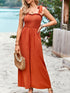 Orange high waist wrap chest suspender jumpsuit with wide leg pants