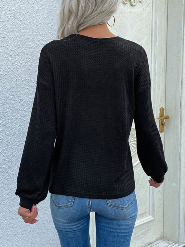 Long-sleeve color-block lace crewneck sweater