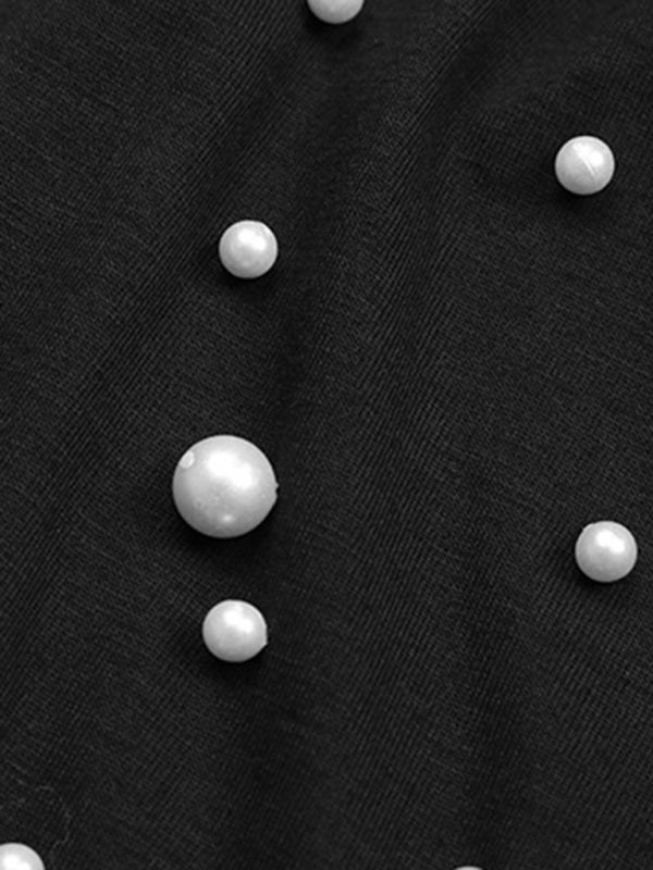 Schwarzer Strickpullover mit Vintage-Oberteil und Perlen 