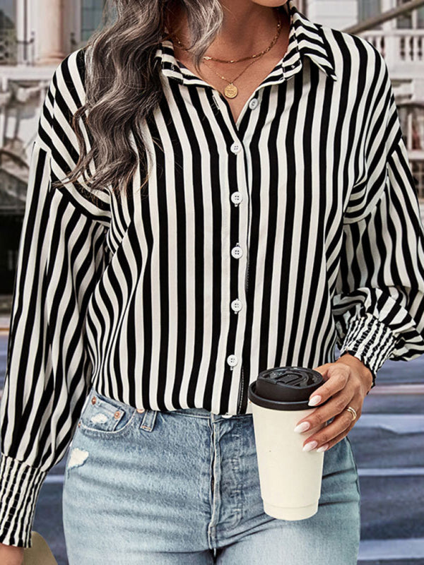 New long sleeve black and white striped shirt top