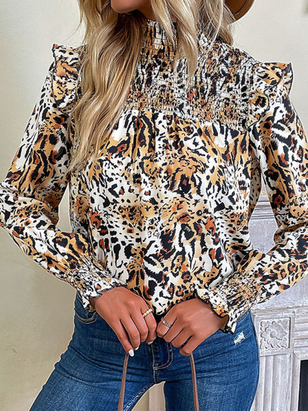 Chemise à manches longues imprimée léopard pour femmes, nouvelle mode 