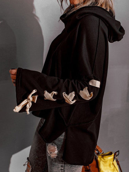 Bandage de conception de niche en coton pour femmes, automne et hiver, pull surdimensionné à capuche et col pileux 