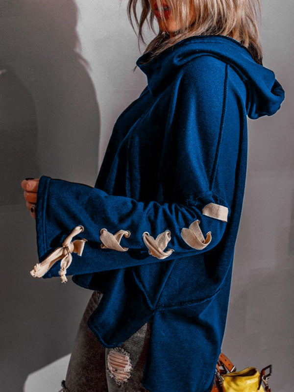 Bandage de conception de niche en coton pour femmes, automne et hiver, pull surdimensionné à capuche et col pileux 