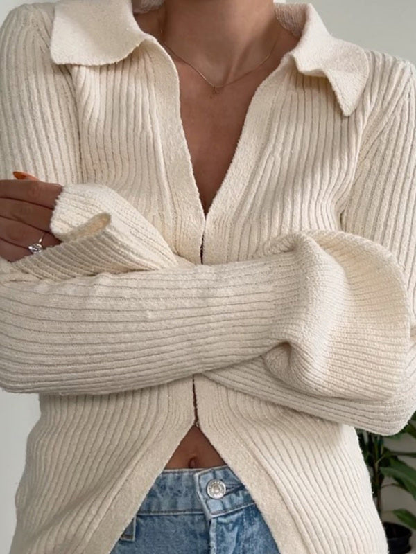 Lässiger Street-Pullover-Cardigan mit langärmeligem Oberteil und Glockenärmeln 