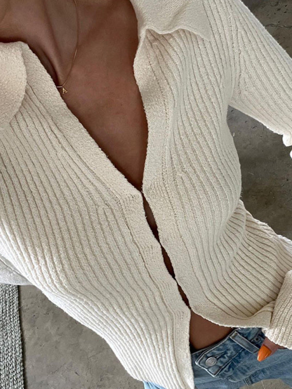 Long-sleeved top bell sleeve bottoming casual street sweater cardigan