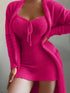 Fuchsia plush suspenders pajamas cardigan coat set