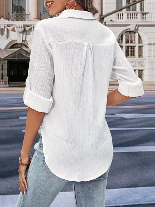 Chemise blanche à manches longues pour femmes, couleur unie, nouvelle collection 