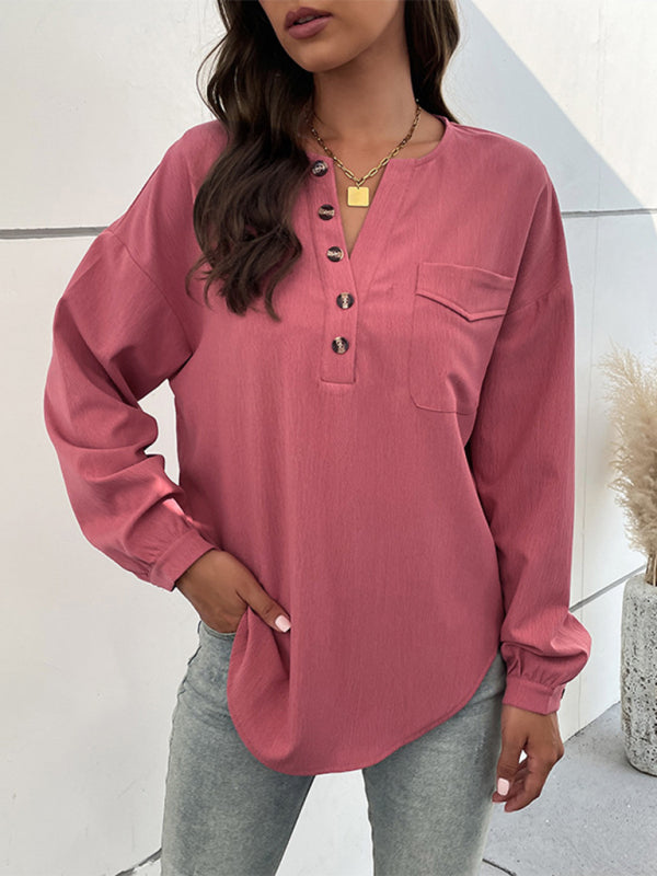 New Ladies Casual Long Sleeve Solid Color Shirt