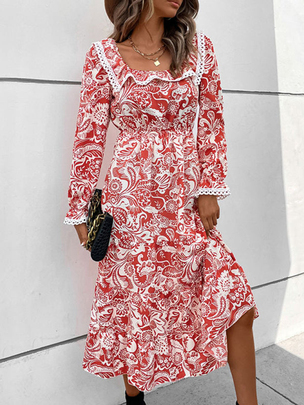 Nouvelle robe imprimée à manches longues pour femme 