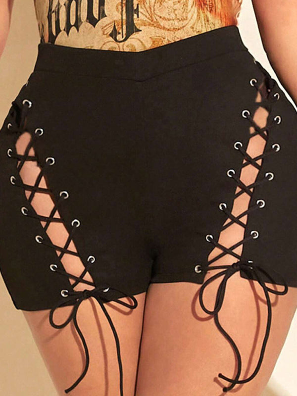 Shorts Damen Öse Krawatte Hohl Radlerhose 