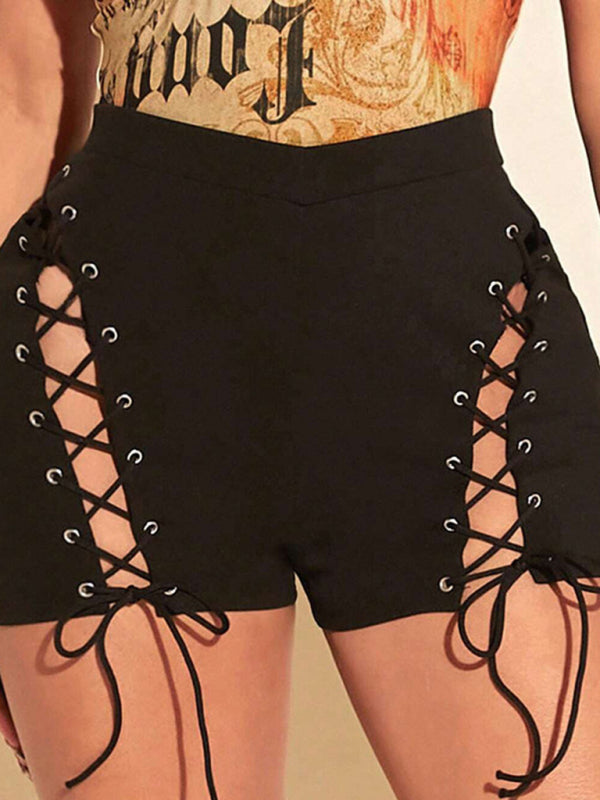 Shorts Damen Öse Krawatte Hohl Radlerhose 