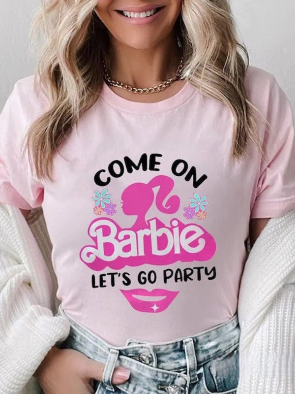 Barbie imprimé lettre imprimé sport décontracté t-shirt à manches courtes pour femmes 