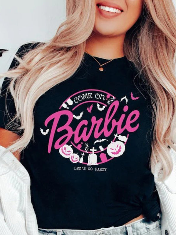 Barbie imprimé lettre imprimé sport décontracté t-shirt à manches courtes pour femmes 