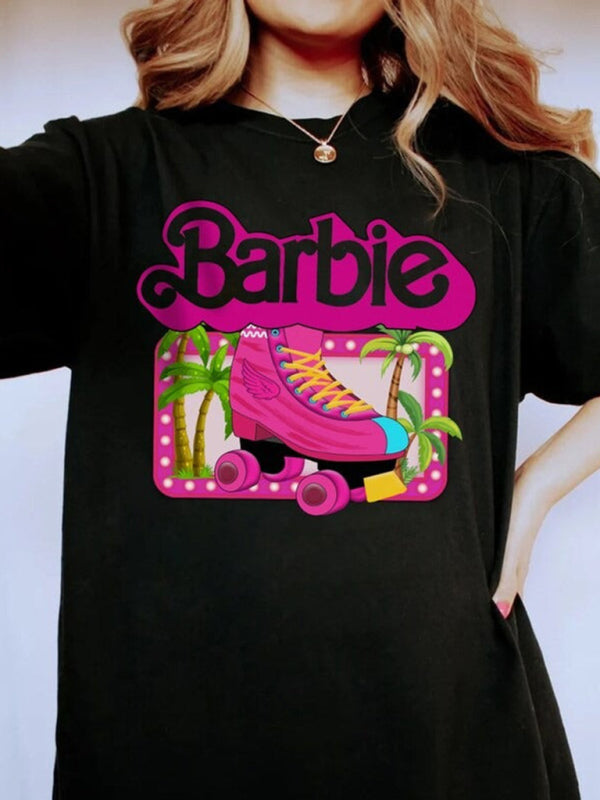 Barbie imprimé lettre imprimé sport décontracté t-shirt à manches courtes pour femmes 