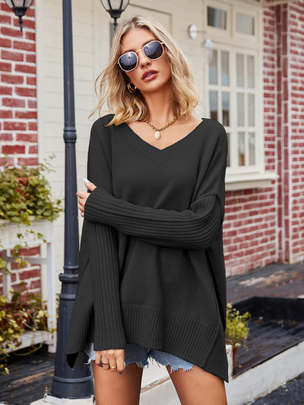 Pull sexy en tricot à la mode pour femmes, col en V, grande taille 