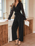 Elegant black jumpsuit with see-through sleeves, front view