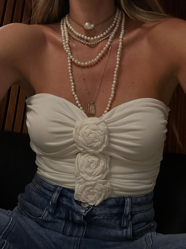 Débardeur plissé floral à poitrine enveloppée pour femme 
