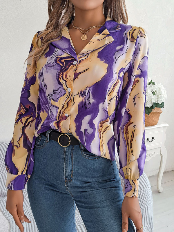 Chemise à manches longues pour femmes, nouvelle collection décontractée, couleur contrastée, rayée, col de costume 