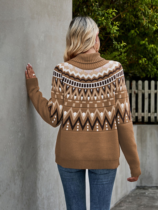 Damen-Pullover mit Vintage-Streifennähten in Kontrastfarbe, Halloween-Rollkragenpullover 