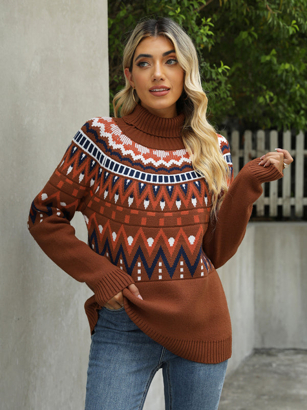 Damen-Pullover mit Vintage-Streifennähten in Kontrastfarbe, Halloween-Rollkragenpullover 