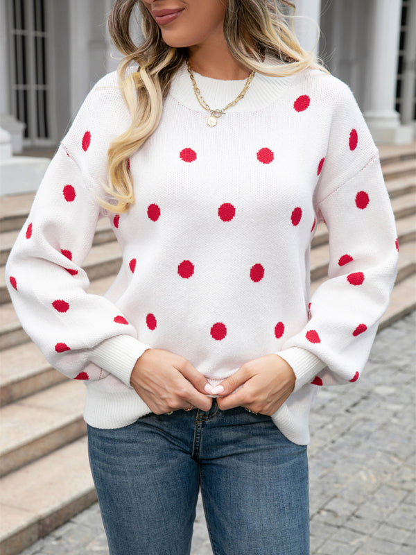 Pull à pois en tricot à la mode pour femmes 