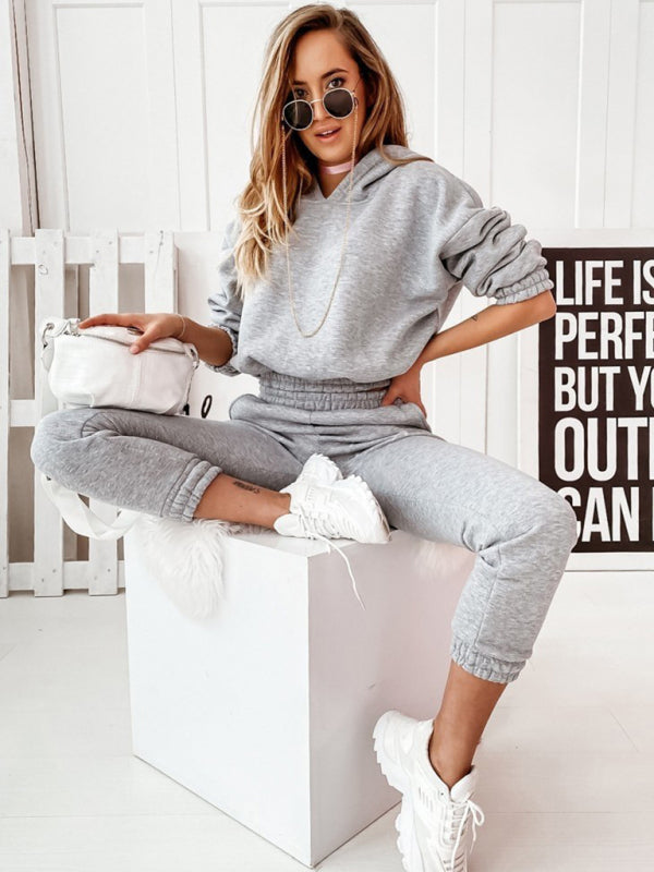 Casual sports hooded long-sleeved trousers two-piece suit SET