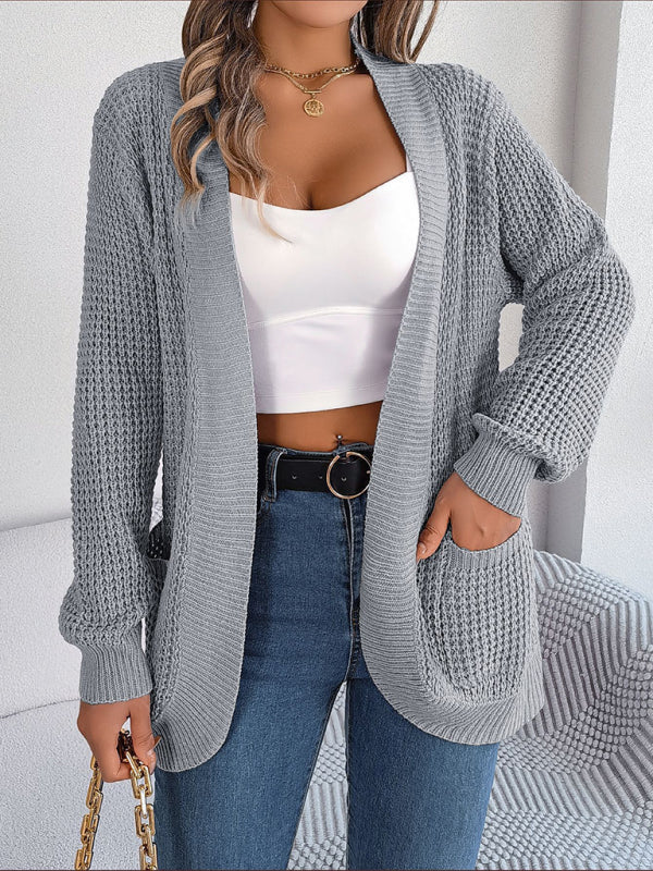 Lässige Strickjacke mit Taschen und langen Ärmeln 