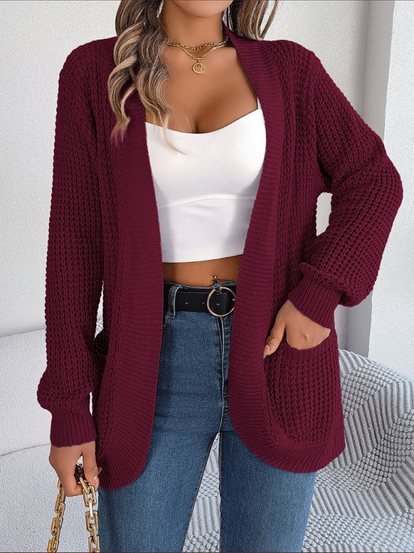 Lässige Strickjacke mit Taschen und langen Ärmeln 