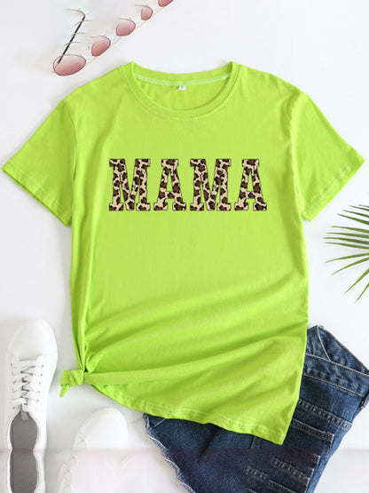 Lime MAMA printed round neck short sleeve T-shirt