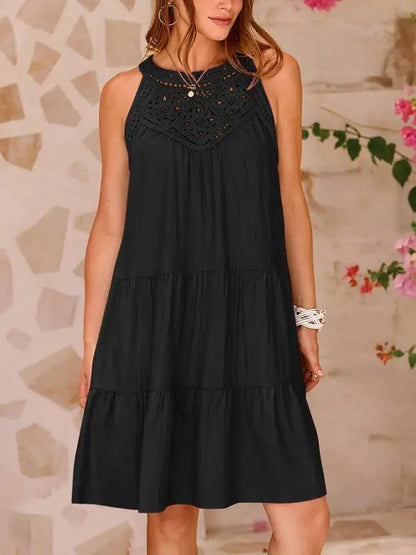 Black lace halter neck vest dress