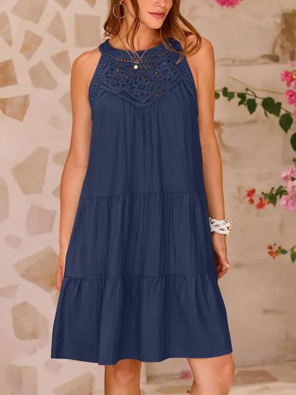Navy lace halter neck vest dress