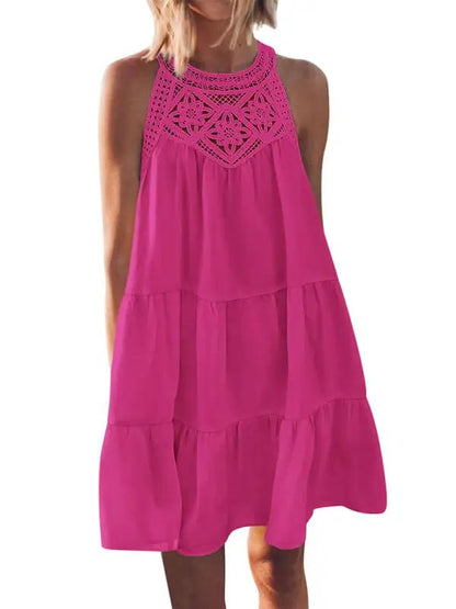 Pink lace halter neck vest dress