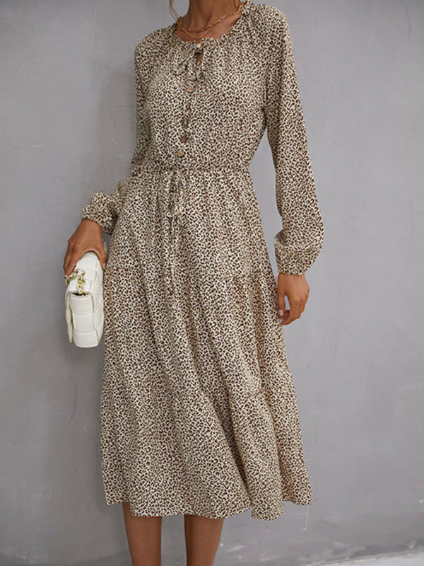 robe à manches longues à imprimé léopard pour femme 