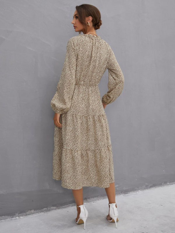 robe à manches longues à imprimé léopard pour femme 
