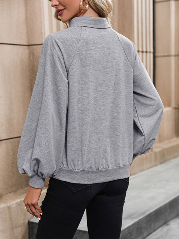 Neues einfarbiges Langarm-Sweatshirt mit Revers 