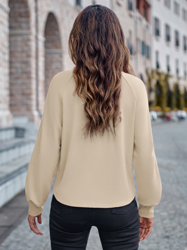 Haut tricoté à manches longues et boutonné à revers pour femme 