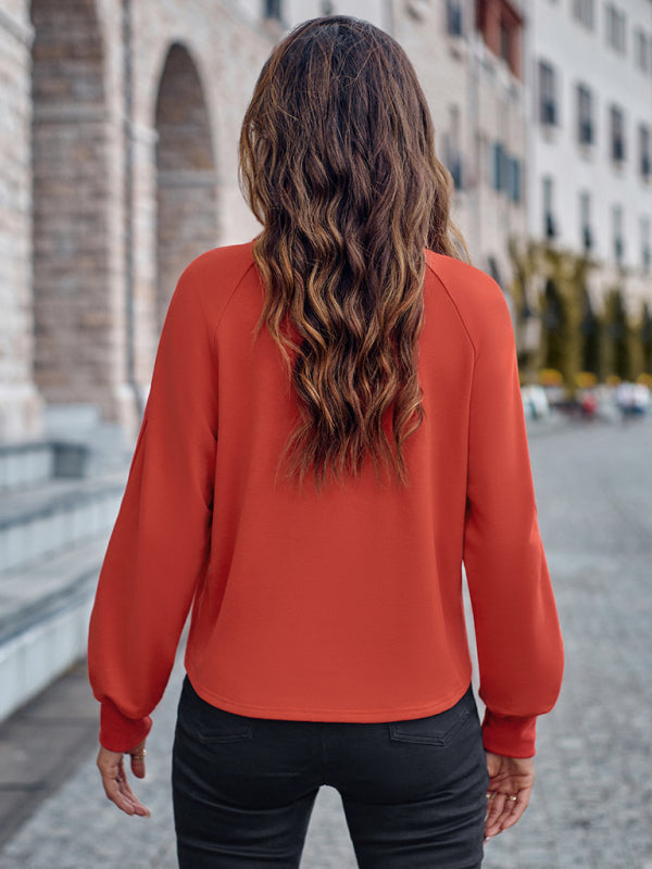 Haut tricoté à manches longues et boutonné à revers pour femme 