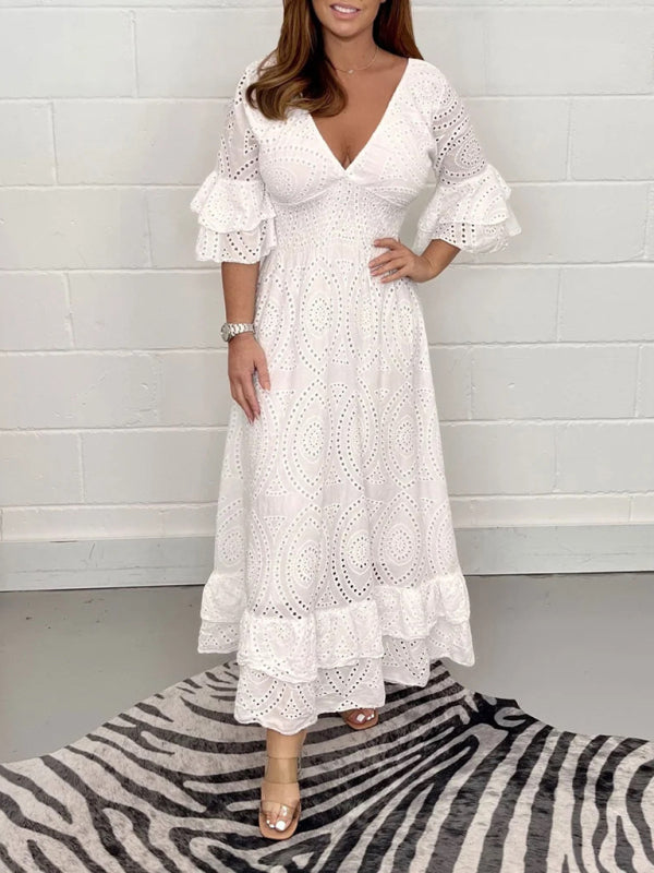 Robe anti-lèpre en coton pour femmes, nouvelle mode, col en v, manches cloche, grande balançoire 