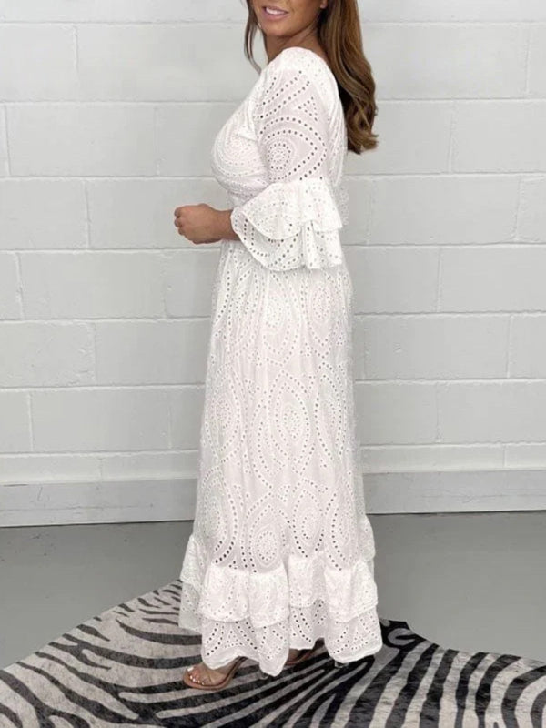 Robe anti-lèpre en coton pour femmes, nouvelle mode, col en v, manches cloche, grande balançoire 