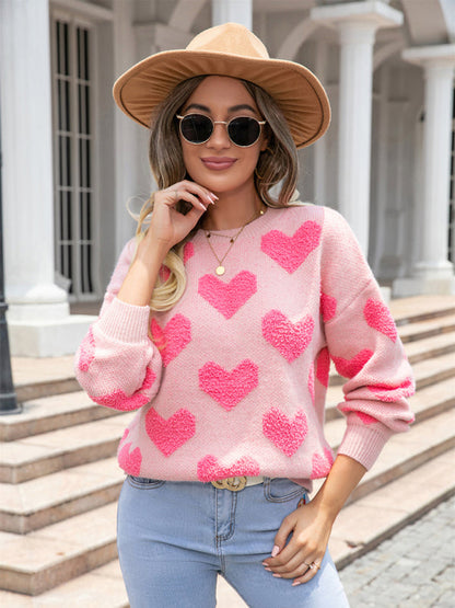 Großer Herz-Valentinstag-Pullover mit Rundhalsausschnitt, großer Herz-Pullover 