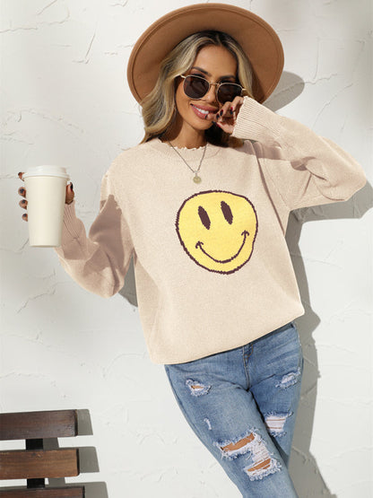 New Round Neck Loose Smile Knit Pullover Sweater