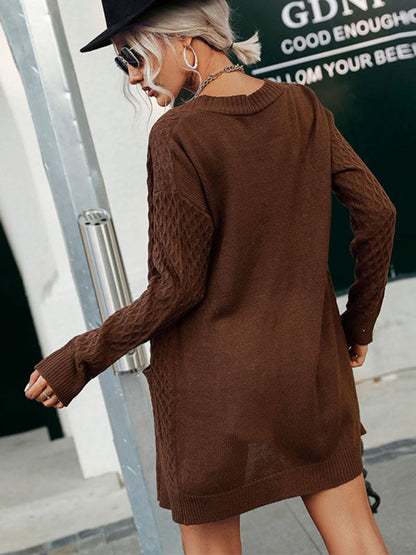Modischer einfarbiger mittellanger Twist-Pullover-Cardigan für Damen mit langen Ärmeln 