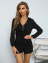Black hooded long sleeve jumpsuit with zipper front