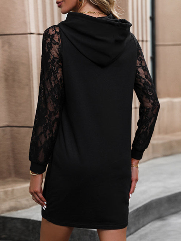 Robe sweat-shirt à capuche et manches longues, couleur unie, nouvelle collection pour femmes 