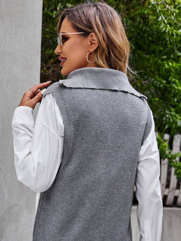 Gilet pull gris à col en v, nouveau design, gilet sans manches, haut, pull ample 