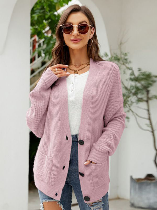 Cardigan tricoté de couleur unie, ample, avec veste élégante, pull à col en v, nouvelle collection 